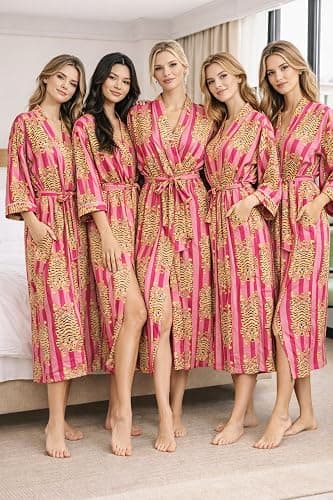 INDACORIFY Printed Kimono Robe, Lounge Wear Striped Cotton Kimono Bathrobe & Beach Cover Up Printed Long Beach Wear thumbnail 7