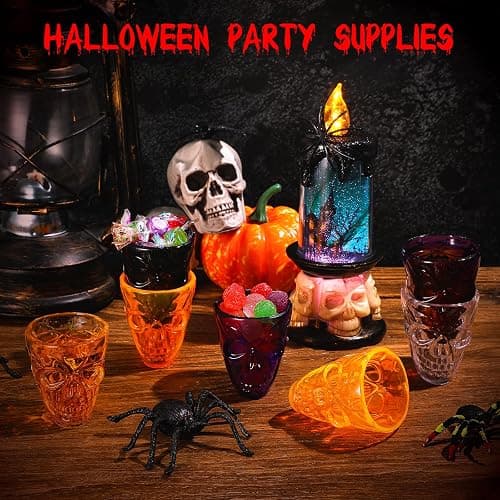 Honeydak 20 Pieces Skull Shot Glasses Plastic Halloween Party Drinkware | 1.86 Oz/ 55 ML, Plastic Reusable Unbreakable Shot Cups， Halloween Party Favors Skeleton Decorations, for Vodka Spirits thumbnail 2