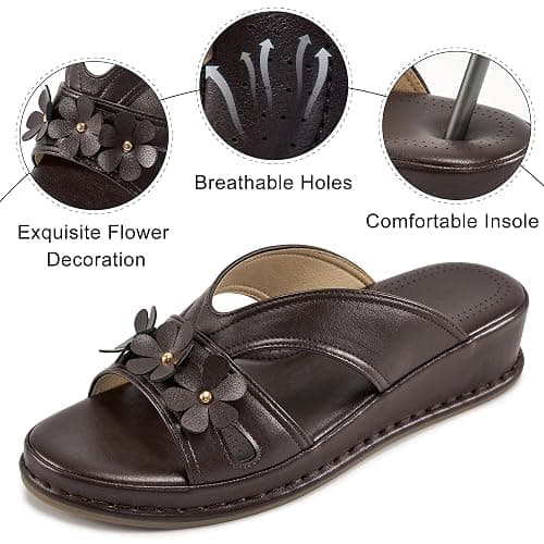 Ecetana Sandals for Women Wedge Slides Dressy Summer Comfortable Memory Foam Slip on Casual Platform Shoes thumbnail 4