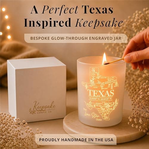 Texas Gifts Glow-Through Engraved Candle w/Teakwood, Tobacco & Rich Leather I Texas Decor for Home I Texas Souvenirs I Texas State Gifts I 9oz Jar, 50Hr Burn, USA Made thumbnail 3
