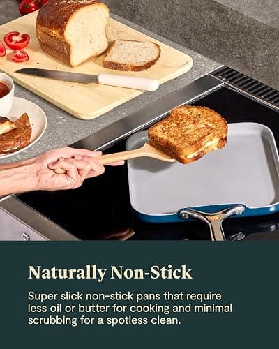 Caraway Square Cookware Set - Square Pans Set - Perfect for Griddling, Toasting, Searing, Roasting, and More - Non-Stick Ceramic Coated Pans - Non Toxic, PTFE & PFOA Free - White thumbnail 5