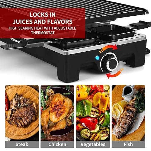 Raclette Table Grill, Techwood Electric Indoor Grill Korean BBQ Grill, Removable 2-in-1 Non-Stick Grill Plate, 1500W Fast Heating with 8 Cheese Melt Pans, Ideal for Parties and Family Fun, Black - 20 x 7.1 x 11 inch - Jet Black thumbnail 3