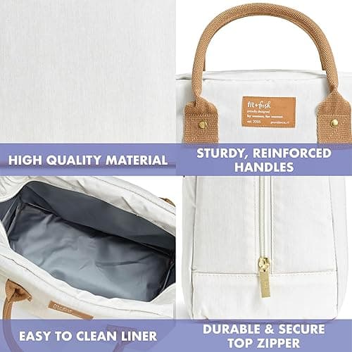 Fit & Fresh Lunch Bag For Women, Insulated Womens Lunch Bag For Work, Leakproof & Stain-Resistant Large Lunch Box For Women With Containers, Zipper Closure Bloomington Bag, Ivory Woven thumbnail 6