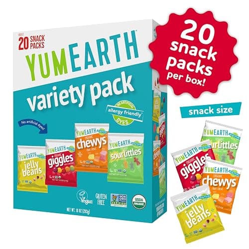YumEarth Organic Variety Box - Jelly Beans, Giggles, Chewys, Sour Littles - Allergy Friendly (Top 9 Free), No Artificial Dyes, Non GMO, Gluten Free, Vegan -Individually Wrapped (Pack of 20) thumbnail 3
