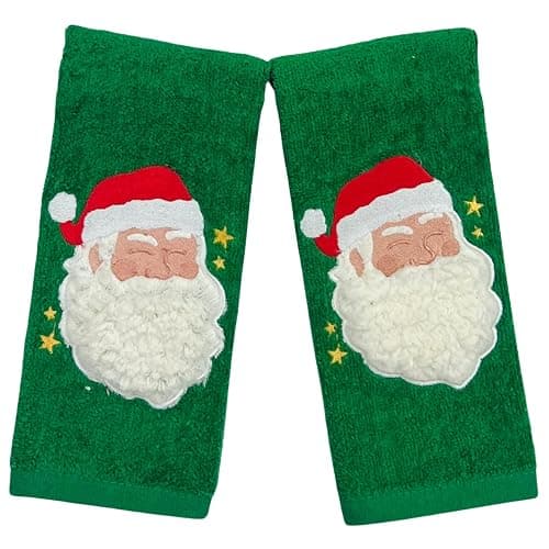 Serafina Home Holiday Christmas Bath Fingertip Towels, Embroidered Santa Sherpa Applique with Stitched Hem, 2 Piece Set, 12 x 18 inches, 100% Cotton thumbnail 6
