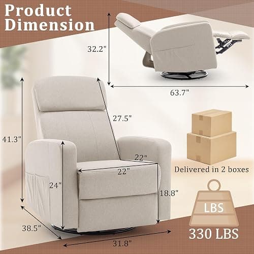 Korser Power Swivel Recliner Chairs for Adults, Electric Glider Rocking Chair Nursery, Glider Recliner Nursery Chair with Classified Side Pocket, Nursery Rocking Chairs with USB and Type-C Ports thumbnail 2