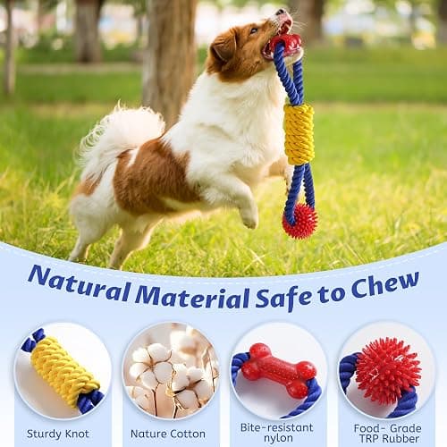 Aitmexcn Dog Rope Toy, Interactive Tug of War Toy for Medium and Large Dogs | Natural Cotton, Durable Chew Toys for Boredom, Teeth Cleaning, Pull Rope Toy for Dogs thumbnail 3