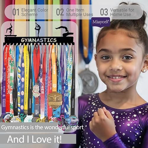 Miayork Medal Holder Display Hanger Trophy Shelf - Sturdy Wall Mount Medals Trophys Easy to Install-Race Sports Medal Holder Display Hanger for Gymnastic,Soccer,Runner,Wrest,Football,Basketball thumbnail 9
