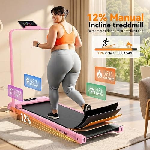 Small Walking Pad Treadmill with Incline - Under Desk Treadmills with Handle Bar, Compact Portable Foldable Treadmills for Home Small Spaces, Office, Remote Control & LED Display thumbnail 4