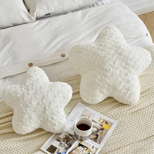 ZCNYCLAM Star Pillow, 14.9" Star Shaped Plush Pillow for Couch Bed Sofa, Cute Decorative Throw Pillows with Soft Faux Fur Room Decor for Bedroom Living Room (White) thumbnail 2
