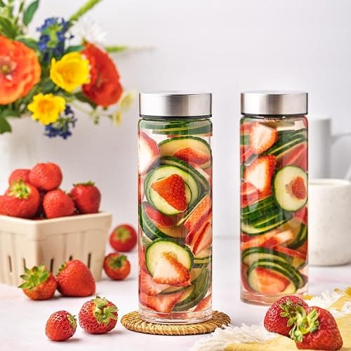 Juice Bottles - 4 Pack Wide Mouth Glass Bottles with Lids - for Juicing, Smoothies, Beverage Storage - 16oz Glass Water Bottles, BPA Free, Stainless Steel Lids, Leakproof, Reusable, Borosilicate thumbnail 9