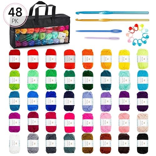Inscraft 48 PCS Crochet Yarn Kit, 1400 Yards 40 Colors Acrylic Yarn Skeins, 2 Crochet Hooks, 2 Weaving Needles, 4 Stitch Markers, 1 Bag, Yarn for Crocheting & Knitting, Gift for Beginners and Adults thumbnail 2