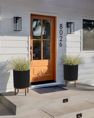Veradek Demi Series Round Planter w/Stand for Porch/Patio | Durable Plastic-Stone Composite & Wooden Stand | Modern Décor for Tall Plants, Flowers thumbnail 7