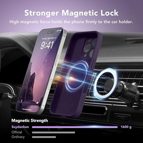 SuydanBox Magnetic for iPhone 16 Pro Case, Compatible with MagSafe, [Full Camera Protection][Screen Protector] Silicone Shockproof Protective Phone Case for iPhone 16 Pro 6.3", Deep Purple thumbnail 3