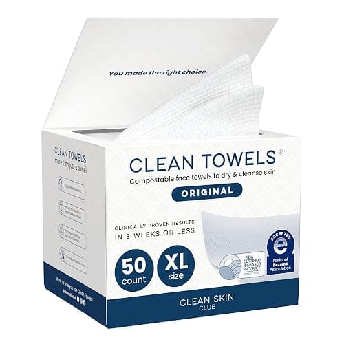 Clean Skin Club Clean Towels XL®, 100% USDA Biobased Face Towel, Disposable Face Towelette, Eczema Association Accepted, Makeup Remover Dry Wipes, Ultra Soft, 1 Pack, 50 Ct - Image 1