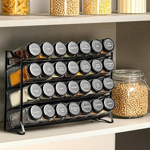 AOZITA Spice Rack Organizer for Cabinet, Spice Organizer with 28 Empty Spice Jars with Black Lids, Funnel, Spice Labels, Seasoning Organizer for Countertop, Cabinet, Kitchen, Pantry, Cupboard thumbnail 2