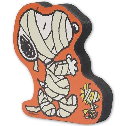 Open Road Brands Peanuts Snoopy and Woodstock Mummies Shelf Sitter Decor - Chunky Wood Block Tabletop Decoration for Halloween thumbnail 4