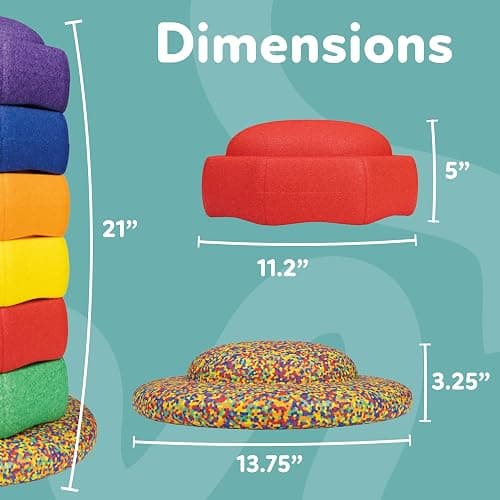 Nuby Stepping Stones StepPebbles with Balance Board - Montessori-Inspired Sensory Play - Stack, Step, & Balance Indoor & Outdoor Play - Waterproof & Holds Up to 400 lbs - Primary Colors thumbnail 2