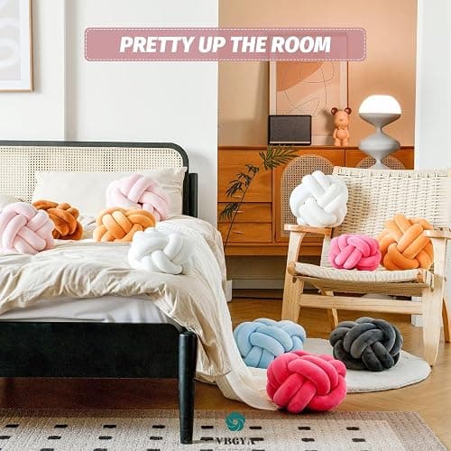 VBGYA Knot Pillow Ball, Soft Home Decorative Throw Pillows Cushion, Round Changeability Knotted Pillows, Modern Home Handmade Cushions for Bedroom, Sofa, Couch (8 Inch, Light Pink) thumbnail 5