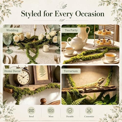 Johejohe 6 Pcs 118" Bendable Artificial Tree Branches with DIY Fake Moss | 0.5&0.6" Dia. Fake Tree branches, Enchanted Forest Decorations for Tea Party, Halloween, Christmas or Woodland Theme Events thumbnail 6