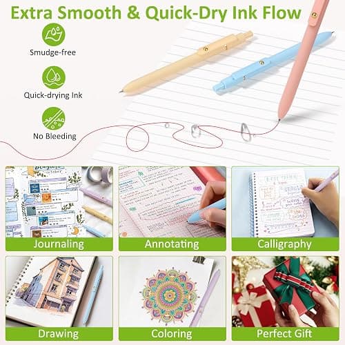 FIOVER Colored Pens, 6 Pack Colorful Gel Pens, Medium Point 0.7mm, Smooth Writing Pens Multicolor for Journaling, Drawing, Doodling, and Note Taking thumbnail 6