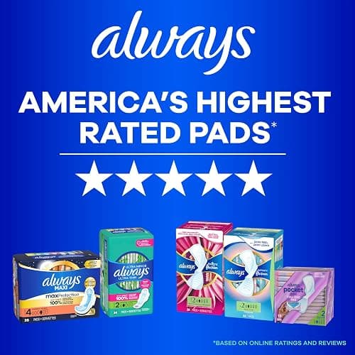 Always Ultra Thin Feminine Pads with Wings for Women, Size 1, Regular Absorbency, Unscented, Up to 100% Leak-Free Protection, 46 Count thumbnail 10