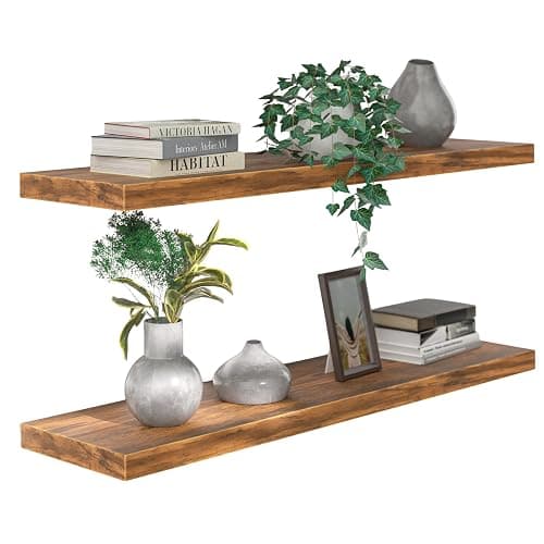 CASARIA® Set of 2 90cmx23cm Dark Oak Floating Shelf Including Bracket | Wall Shelving Living Room Kitchen Bedroom Office | 38mm Thick | Hidden Wall Fixing | 15kg Capacity MDF - Image 1