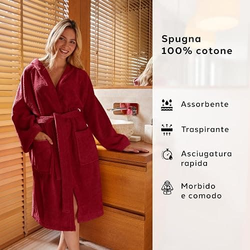 Caleffi - Accappatoio Uomo - Accappatoio Donna in Spugna di Cotone - Accappatoio Uomo Spugna Con Cappuccio - Accappatoio Piscina Palestra - Morbido e Assorbente, Asciugatura Rapida thumbnail 3