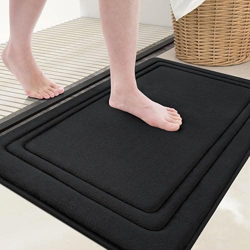Grandaily Memory Foam Bath Mat Rug 24x16, Ultra Soft, Non-Slip and Absorbent Bathroom Rugs, Machine Wash Dry, Comfortable Bath Carpet for Bathroom Floor, Tub and Shower, Black - Image 1