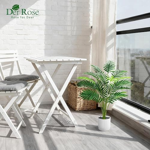 Der Rose 28" Fake Palm Tree in White Pot Fake Plants Porch Outdoor Decor | Easy-care artificial plants with adjustable fronds add layered tropical greenery to home, bathroom, porch, patio decor indoor thumbnail 6