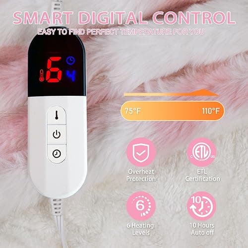 AEPINBH Electric Blanket, Soft Faux Rabbit Fur Bubble Heated Blanket with Dual Control 6 Heating Levels & 4 Hours Auto-Off, Machine Washable, Fast Heating (Pink White, 50"X60") thumbnail 2
