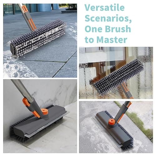 Floor Scrub Brush with Long Handle, 3 in 1 Scrape and Heavy-Duty Stiff Bristle Scrubber Brush for Cleaning Shower Bathroom, Patio, Pool, Garage, Kitchen, Wall and Deck (Gray, 1 Pack) thumbnail 5