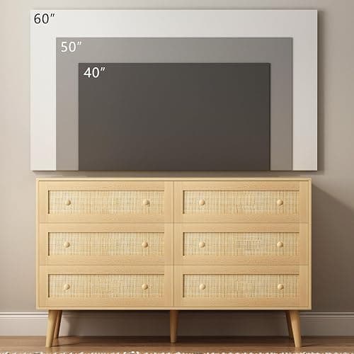 HUANLEGO Rattan Dresser for Bedroom, Modern 6 Drawer Dressers & Chest of Drawers, Natural Boho Dresser with Handles Wood Storage Organizer Modern Dressers for Closet, Hallway, Office thumbnail 5