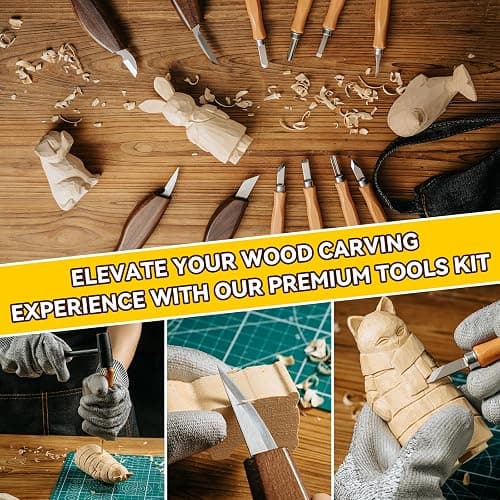 Wood Carving Kit, 33Pcs Wood Carving Tools Set with Thick Leather Storage Bag, Deluxe Wood Carving Set, 6 Wood Carving Knives 8 Chisels 6 Blocks Whittling Kit for Beginners Enthusiasts Kids Gift DIY thumbnail 6