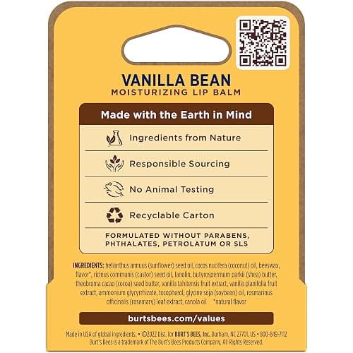 Burt's Bees Lip Balm, Vanilla Bean, Lip Moisturizer With Responsibly Sourced Beeswax, Tint-Free, Natural Conditioning Treatment, 1 Tube, 0.15 oz. thumbnail 11