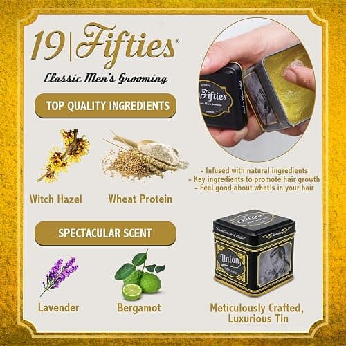 19Fifties Union Original Pomade For Men - 4oz Beautiful Tin | All Day Firm Hold, Easily Washes Out With Water, High Shine & Amazing Scent - Ideal For Pompadours, Side-Part Comb-Overs, & Slick-Back thumbnail 3