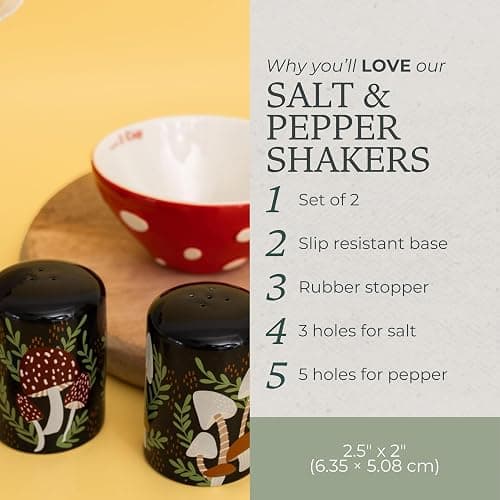 Steel Mill & Co. Mushroom Salt & Pepper Shakers, Cute Novelty Mushroom Decor, Cottagecore/Hippie/Fairycore Kitchen Accessories thumbnail 4