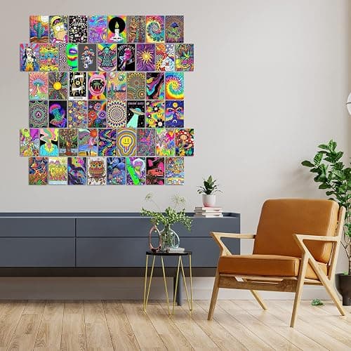 Woonkit Indie Hippie Trippy Posters, Indie Room Decor, Teen Bedroom Dorm Aesthetic Poster, Photo Wall Collage Kit Pictures, Psychedelic Posters, 50PCS 4X6 INCH thumbnail 6
