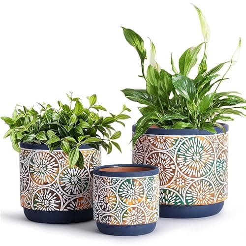 DeeCoo 3 Piece Ceramic Plant pots Indoor Pots Set with Drainage Holes, 5.7/4.7/3.5/inch, Modern Decorative pots Outdoor Plants Lilies, Cacti, Succulents, Snakes, and Bamboo (Blue) - Blue,red - Image 1
