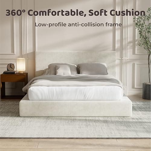 RECCI AirFrame Queen Bed Frame with Headboard, Cloud Upholstered Platform Bed Frame, 5 Inch Foam Cushioned, No Box Spring, Easy Assembly(Beige Chenille) thumbnail 4