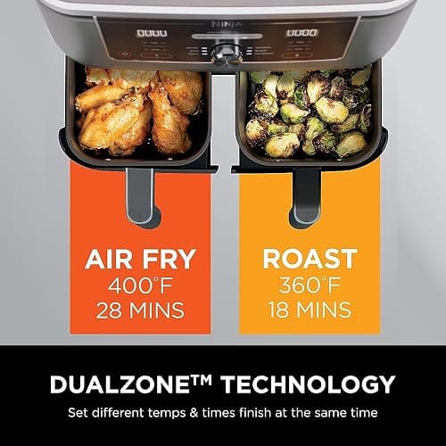 Ninja DZ401 Foodi 10 Quart 6-in-1 DualZone XL 2-Basket Air Fryer with 2 Independent Frying Baskets, Match Cook & Smart Finish to Roast, Broil, Dehydrate for Quick, Easy Family-Sized Meals, Grey thumbnail 5