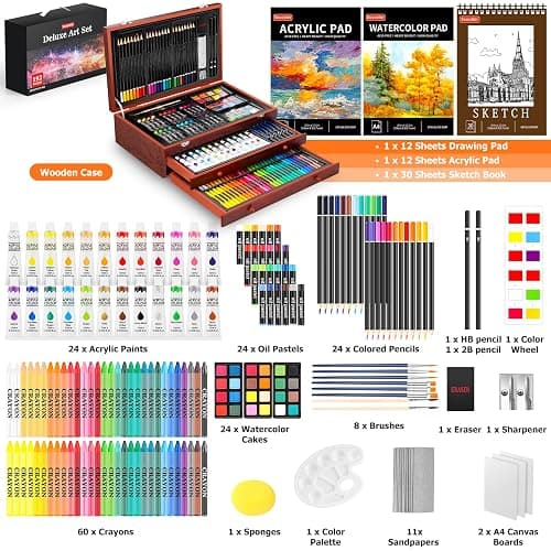 Soucolor Art Supplies, 192-Pack Deluxe Art Set Drawing Painting Supplies Kit with Acrylic Pad, Watercolor Pad, Sketch Book, Canvases, Acrylic Paint, Crayons, Pencils, Gifts for Artist Adults Teen Kids thumbnail 2