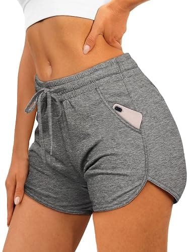 Aloodor Womens Athletic Shorts Running Dolphin Shorts with Pockets and Drawstring - Image 1