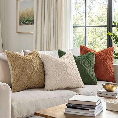 decorUhome Set of 2 Faux Fur Cushion Covers 45x45 cm, Decorative Soft Plush Fluffy Velvet Cushion Cover 18X18 Inch,Square Boho Neutral Pillow case for Sofa, Beige thumbnail 7