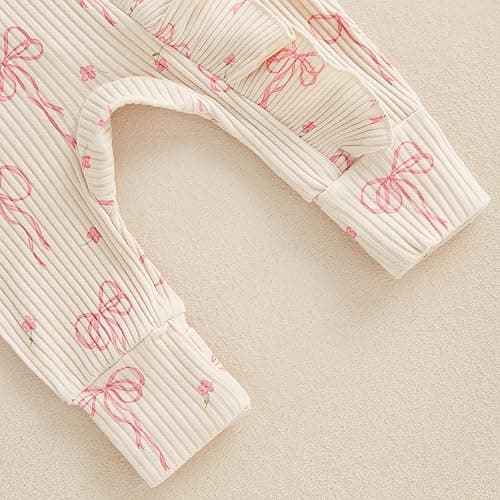 Socutebabe Newborn Baby Girl Coming Home Outfit Ruffle Romper Onesie Cute Ribbed Knit Jumpsuit Winter Clothes and Headband thumbnail 7
