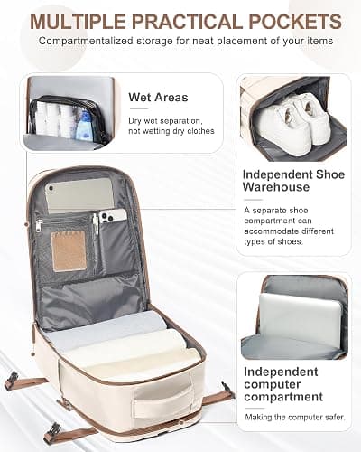 coowoz Travel Backpack Carry On for Women Man Gym Backpacks with Laptop Compartment Mochila de Viaje Teacher Personal Item Backpack Airplane Accessories Must Haves Beige Brown Small thumbnail 4