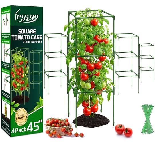 Legigo 4 Pack Square Tomato Cages- 45 Inch Heavy Duty Tomato Trellis for Climbing Plants Outdoor, Tomato Plant Support Stakes Cage Garden Trellis for Garden Raised Garden Bed Cucumbers Vegetables - Image 1