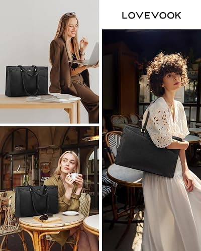 LOVEVOOK Laptop Bag for Women,15.6 Inch Laptop Tote Bag for Women,Vintage Leather Work Tote Bags Computer Teacher Bag,Waterproof Business Office Briefcase thumbnail 2