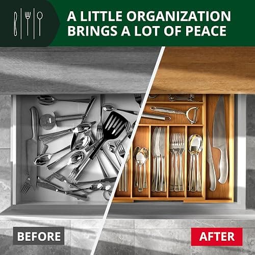 ROYAL CRAFT WOOD Luxury Bamboo Kitchen Drawer Organizer - Silverware Organizer, Utensil Holder & Cutlery Tray Drawer Dividers for Flatware (9 Slot, Natural) thumbnail 3