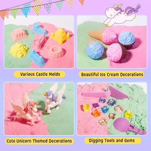 Weilim Unicorn Sensory Bin for Girl, Magic Sand Art Kit with Sandbox, Color Sand, Unicorn Fine Motor Kids Toy Christmas Birthday Gift for Toddler Ages 3 4 5 6 7 8 thumbnail 4